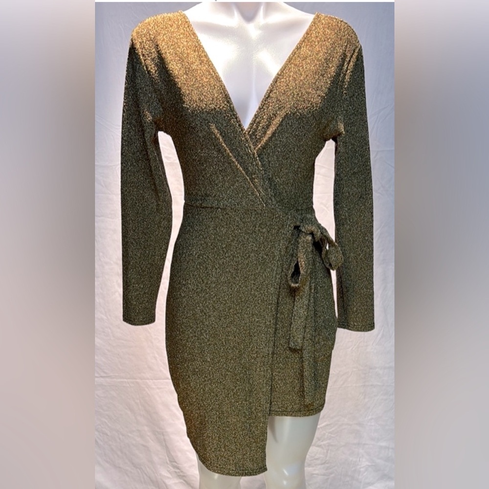Elegant Gold Wrap Dress